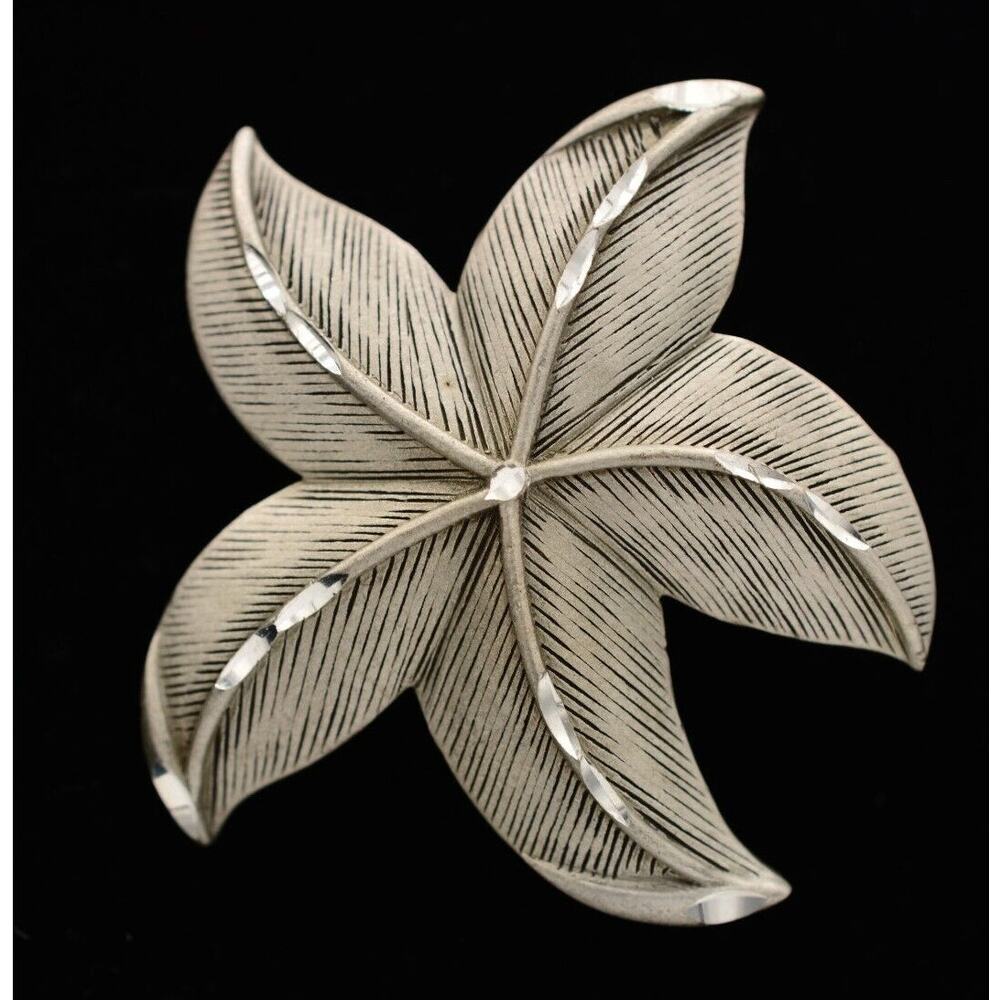 Torino Vintage Flower Pin Brooch Dark Silver Textured Heavy Signed 1980s BinAP